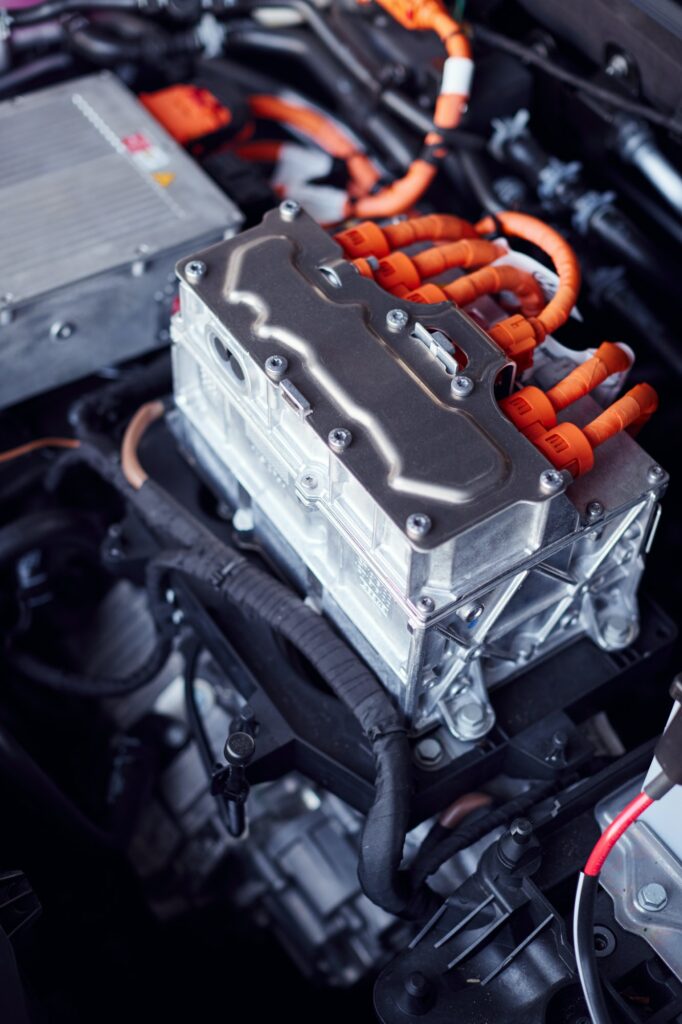 Close Up Of Electric Motor In Engine Bay Of Environmentally Friendly Zero Emission Electric Car